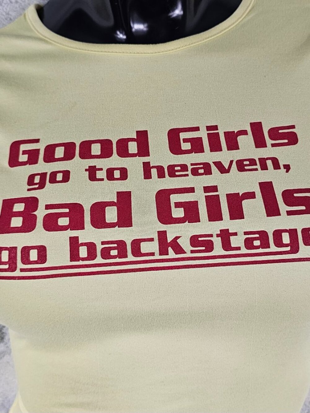 Dolls Kill GMini Small Yellow Baby Tee Stretchy Bad Girls Go Backstage Concert - Picture 2 of 5